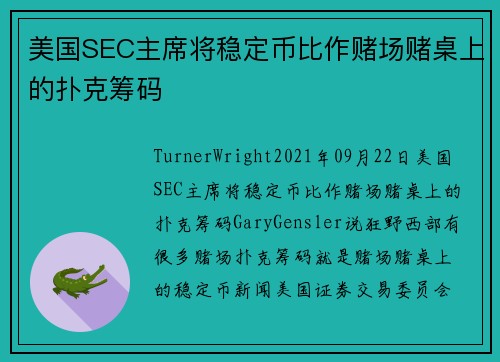 美国SEC主席将稳定币比作赌场赌桌上的扑克筹码 